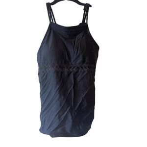 Beachsissi XL Black NWT Tankini Top Razor Back Padded Bric-Brak Trim Beach Top